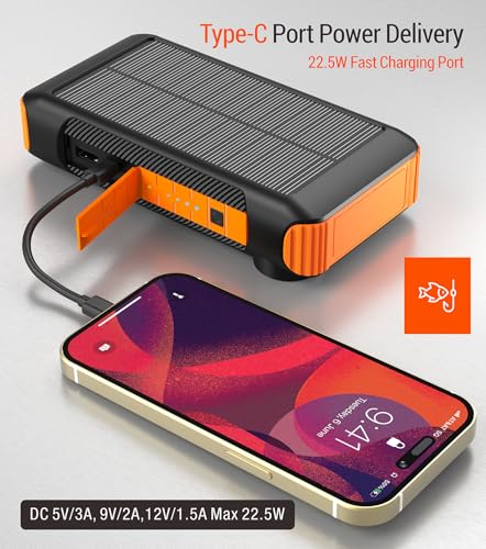 Solar Power Bank 20000mAh with Hand Crank and 4 Cables, Orange N83109