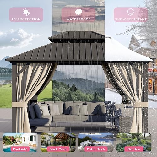 10'x12' Hardtop Gazebo with Galvanized Steel Roof and Privacy Curtains B7308