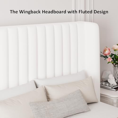 Full Size Lift Up Storage Bed with Wingback Headboard, White Y8002