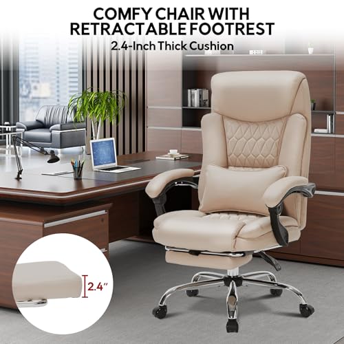 Reclining Executive Office Chair with Foot Rest for Heavy People, Khaki L77641