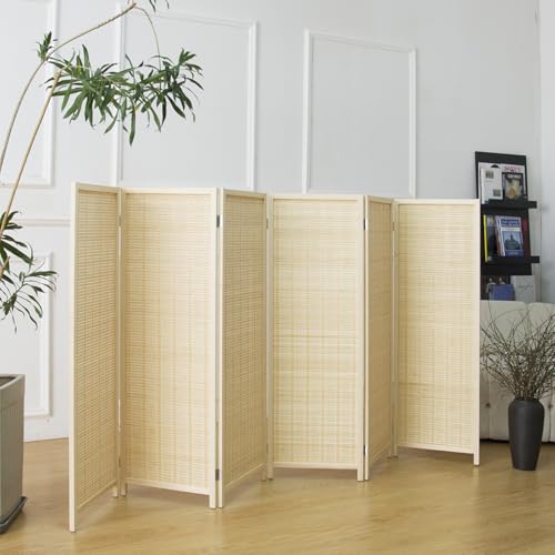 3 Panel Bamboo Room Divider, Double Sided, Brown, 47.2"H E393