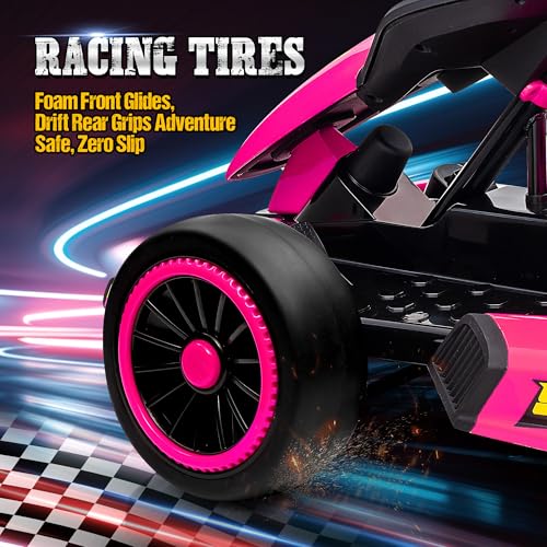 24V Electric Go Kart for Kids with 400W Motors, EVA Tires, Rose Red N76721