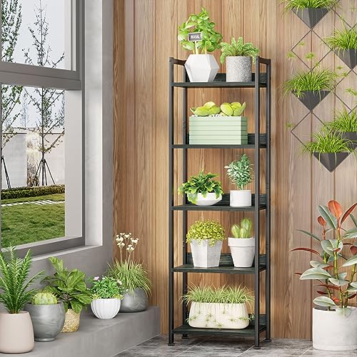 Furologee 5 Tier Bookshelf with Drawer, Industrial Tall Narrow Bookcase, Black T883828