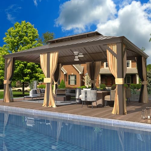 EROMMY 14'x20' Hardtop Gazebo Double Roof Galvanized Steel Outdoor Pavilion G3084