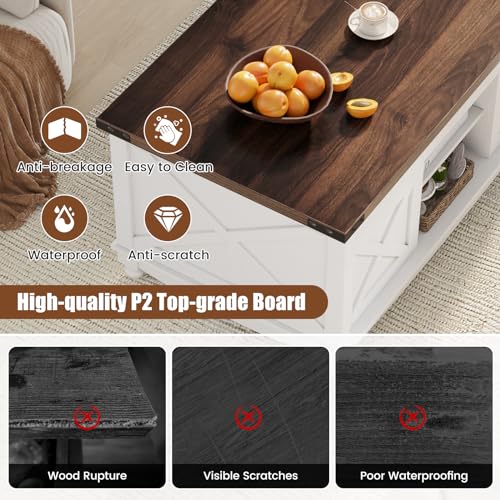 48" Farmhouse Lift Top Coffee Table with Storage, White E473872