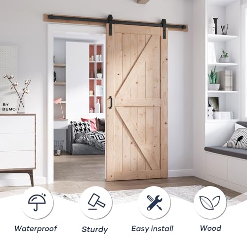 FREDBECK 48in x 80in Sliding Wood Barn Door with 8FT Hardware Kit V8036
