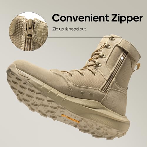NORTIV 8 Men's Military Tactical Combat Boots Side Zipper Leather Lightweight 8 Inches K585047