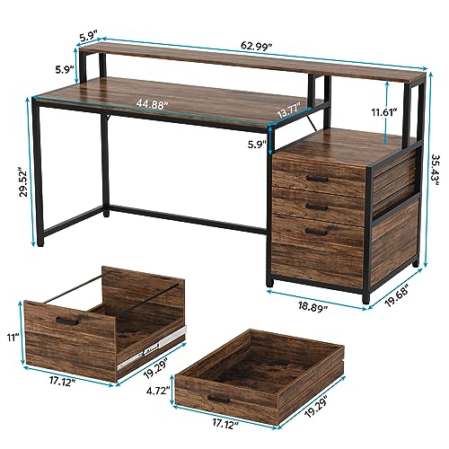 Tribesigns 63 Inch Computer Desk with File Drawer Cabinet, Monitor Stand R256671