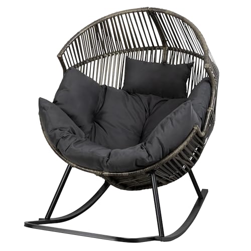 JAMFLY Egg Chair Wicker Outdoor Patio Lounger with Cushion, Beige O9160