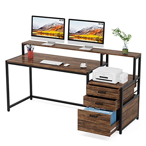 Tribesigns 63 Inch Computer Desk with File Drawer Cabinet, Monitor Stand R256671
