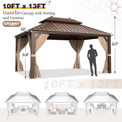 EROMMY 10' x 12' Hardtop Gazebo with Aluminum Frame and Double Roof Q573