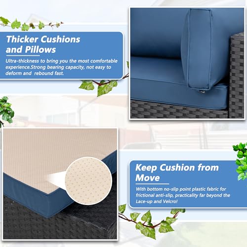 Shintenchi 5-Piece Outdoor Patio Sectional Sofa with Cushions and Glass Coffee Table, Aegean Blue U127322