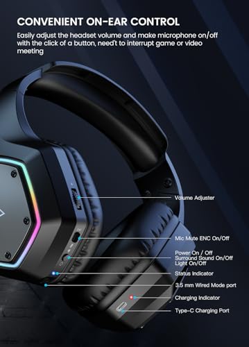 EKSA E1000 Gaming Headset with Noise Canceling Mic, 7.1 Surround Sound, Blue A702814