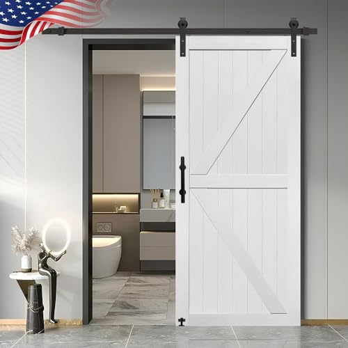 S&Z TOPHAND® 20 in x 84 in Elephant Gray British Brace Knotty Barn Door with 4FT Sliding Hardware Kit G149446