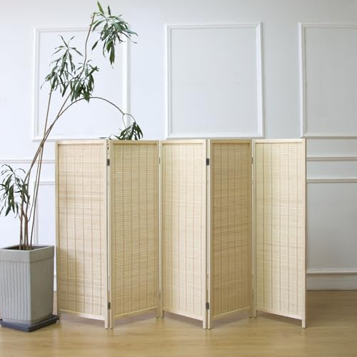 3 Panel Bamboo Room Divider, Double Sided, Brown, 47.2"H E393