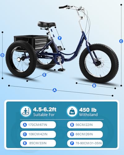 StableRide Fat Tire Adult Tricycle for Seniors, 7-Speed, Dual Disc Brakes Y2603