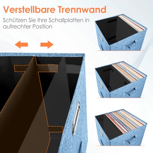 Vinyl Record Storage Box for 50 LPs, Stackable Linen Crate with Lid P294298