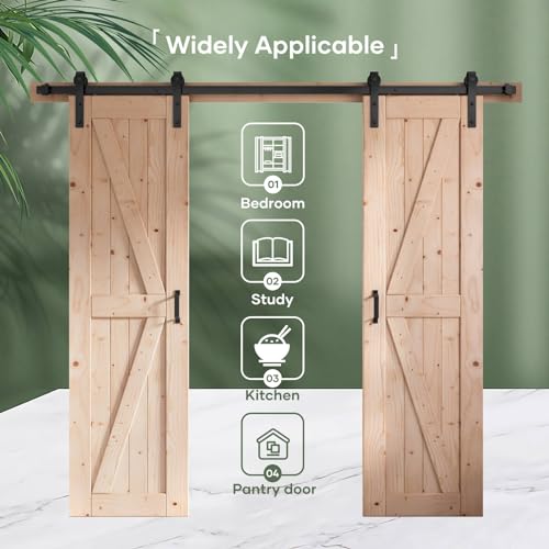 FREDBECK 48in x 80in Sliding Wood Barn Door with 8FT Hardware Kit V8036