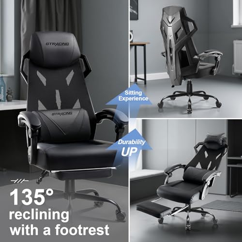 GTRACING Gaming Chair with Mesh Back, Footrest and Lumbar Support, White K3123
