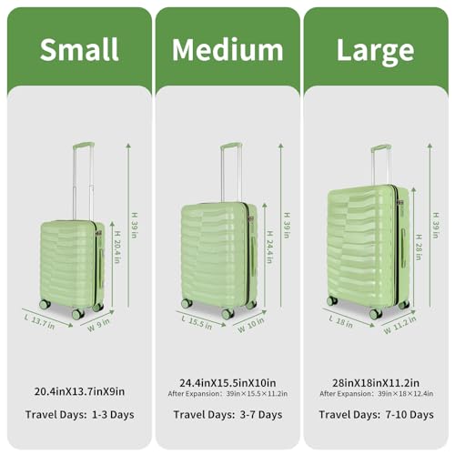 Lightweight 3-Piece Hardshell Luggage Set with Spinner Wheels & TSA Lock, Light Avocado Green B502471