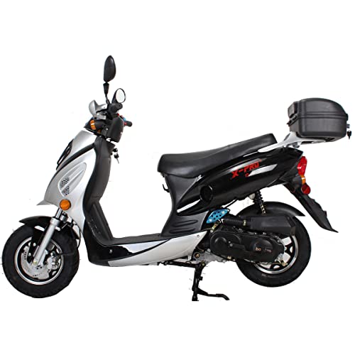 X-PRO Oahu 50cc Moped with 10" Aluminum Wheels, Rear Trunk! Electric/Kick Start! Large Headlight! (Black)