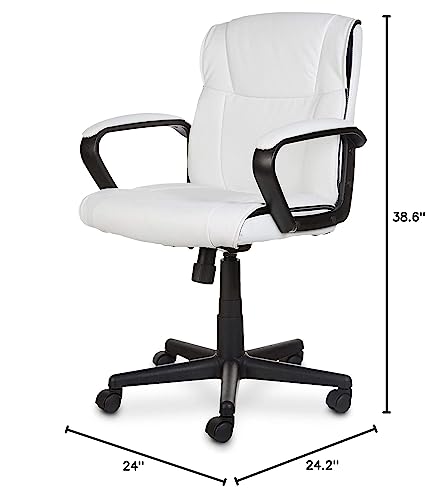 Amazon Basics Office Task Desk Chair with Padded Armrests, White Faux Leather W1292
