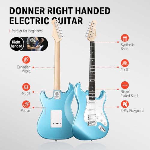 Donner DST-100B 39 Inch Electric Guitar Beginner Kit with Amplifier and Accessories W342