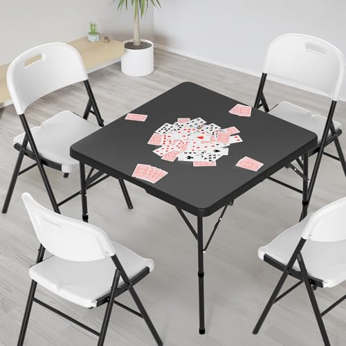 VINGLI 34" Fold in Half Square Table, Portable Plastic Dining Table, Black C965