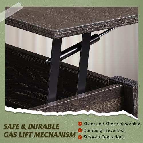 WLIVE Lift Top Coffee Table with Storage Shelf, Rustic Brown Z11463