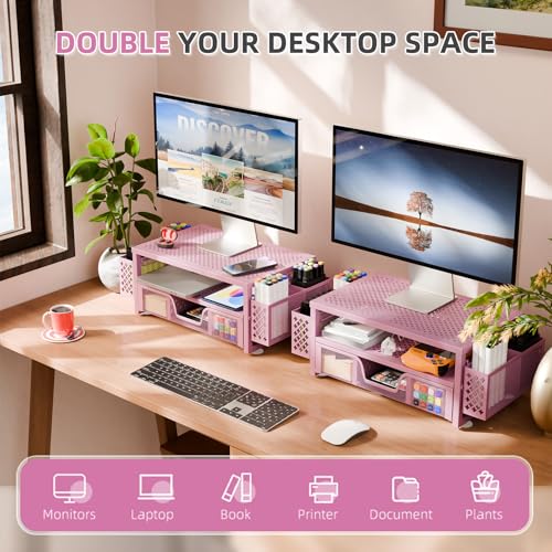 Simple Trending 2 Tier Metal Monitor Stand with Drawer and Pen Holder R17754