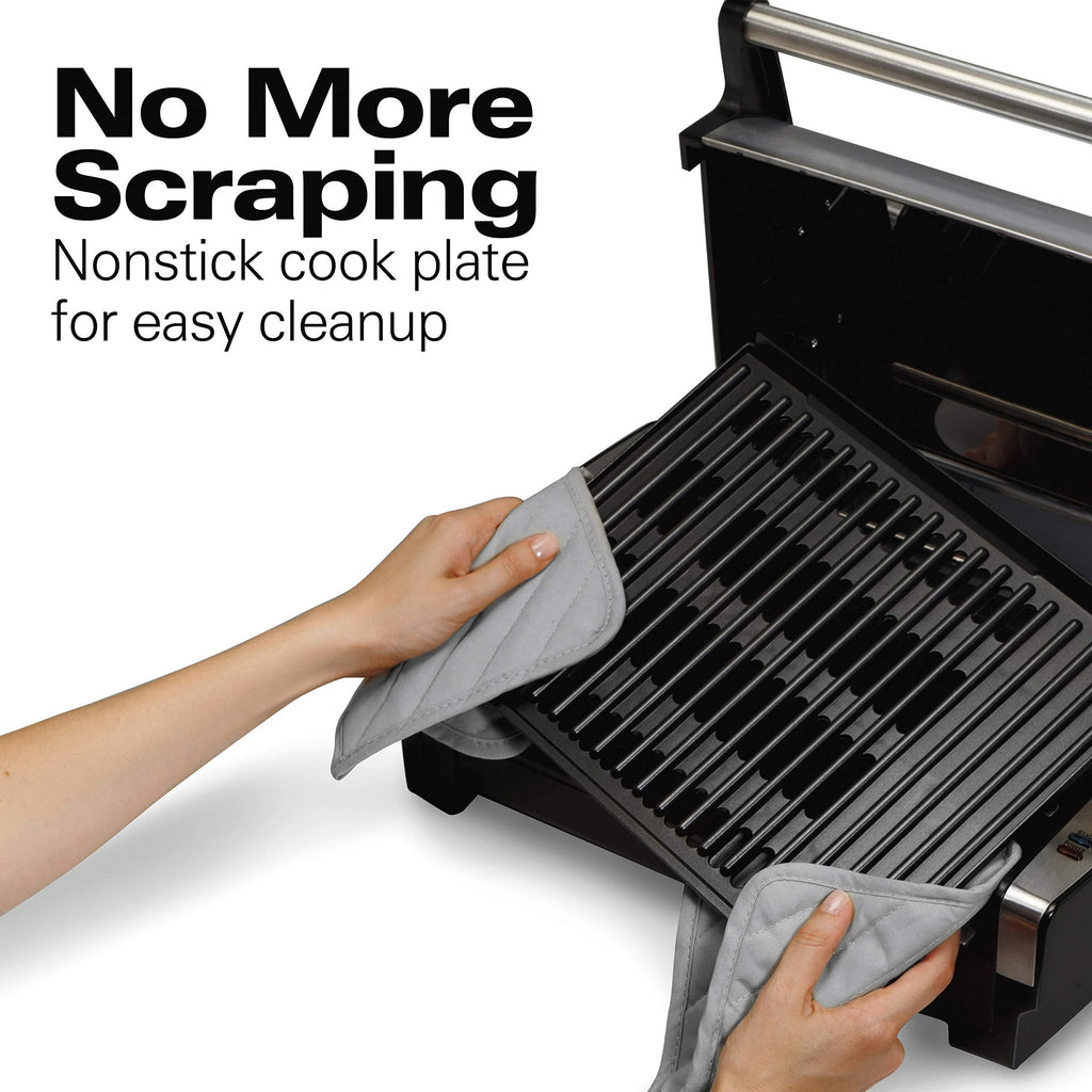 Hamilton Beach Electric Indoor Searing Grill, Adjustable Temperature, Nonstick Grate, Stainless Steel N247508