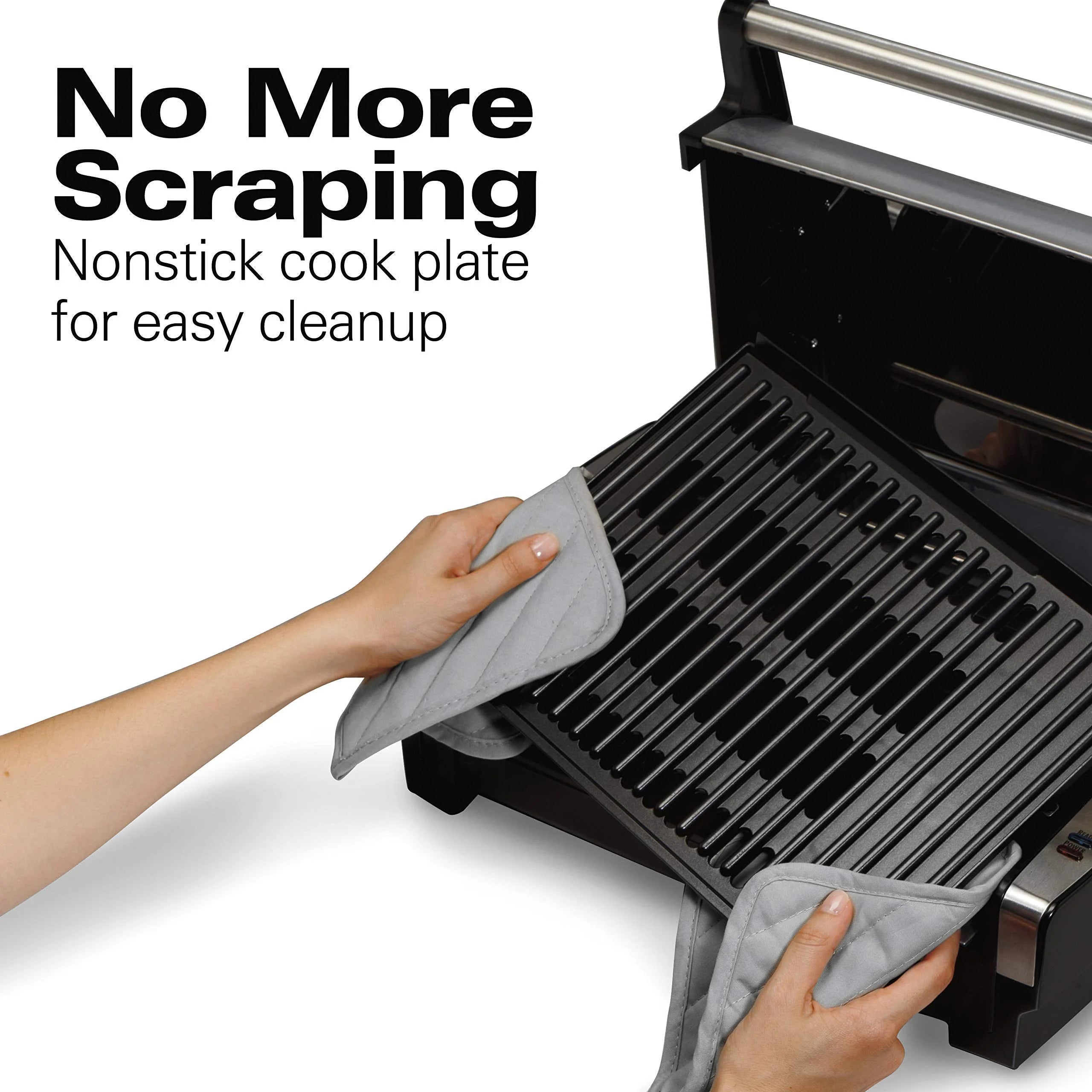 Hamilton Beach Electric Indoor Searing Grill, Adjustable Temperature, Nonstick Grate, Stainless Steel N247508