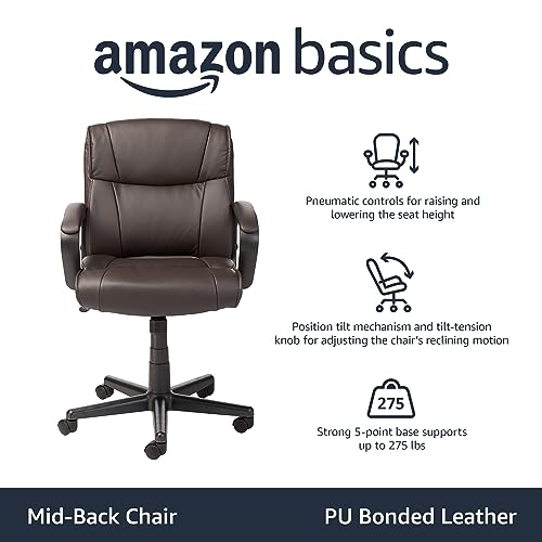 Amazon Basics Office Task Desk Chair with Padded Armrests, White Faux Leather W1292