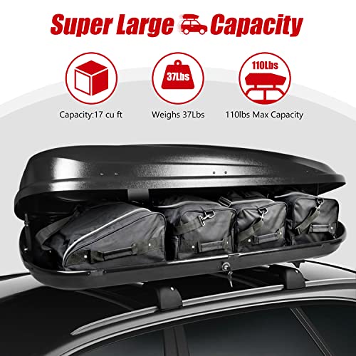 DNA MOTORING Rooftop Cargo Box Lockable Car Top Storage Case 110 Lbs Textured Black P1853