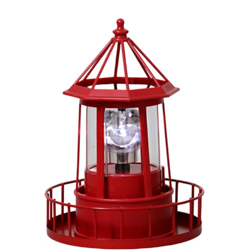 Solar Lighthouse Rotating Light IP65 Waterproof Outdoor Garden Lamp Red S6947