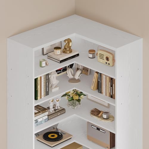 IRONCK 81" Corner Bookshelf with Door, 6 Tiers, White S430530