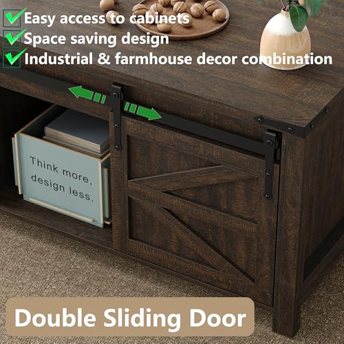 47.3" Lift Top Coffee Table with Storage and Barn Doors, White and Grey I616078