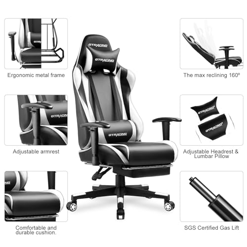 GTRACING Gaming Chair with Footrest, Ergonomic Reclining, Blue C551