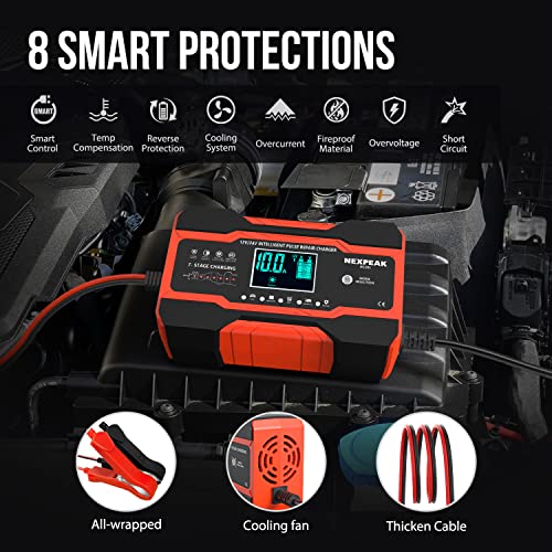 NEXPEAK NC201 10-Amp Smart Battery Charger 12V 24V Maintainer Y89056