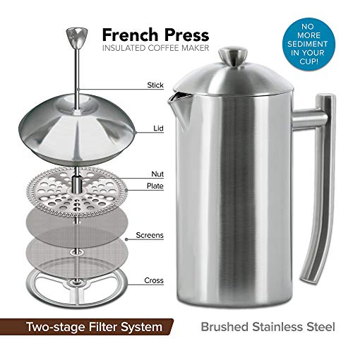 Frieling Double-Walled Stainless-Steel French Press Coffee Maker, 17 oz D60799