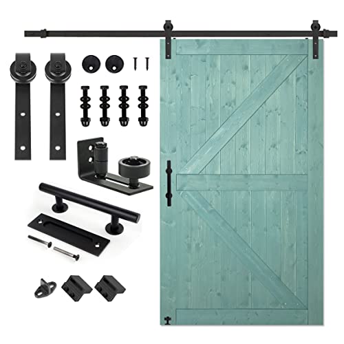 S&Z TOPHAND® 20 in x 84 in Elephant Gray British Brace Knotty Barn Door with 4FT Sliding Hardware Kit G149446