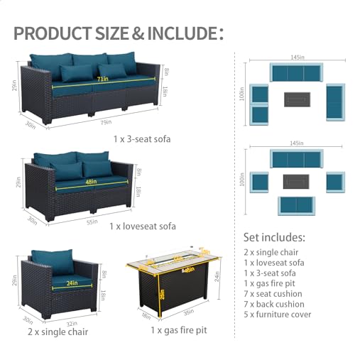 Rattaner Patio Furniture Set 5 Pieces Outdoor Couch with Coffee Table P526524