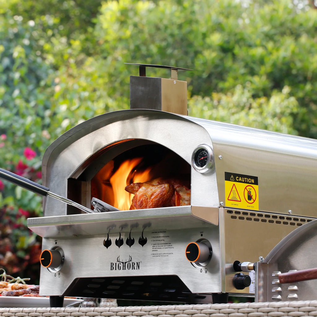 BIG HORN OUTDOORS Gas Pizza Oven Portable with 13 inch Pizza Stone M505