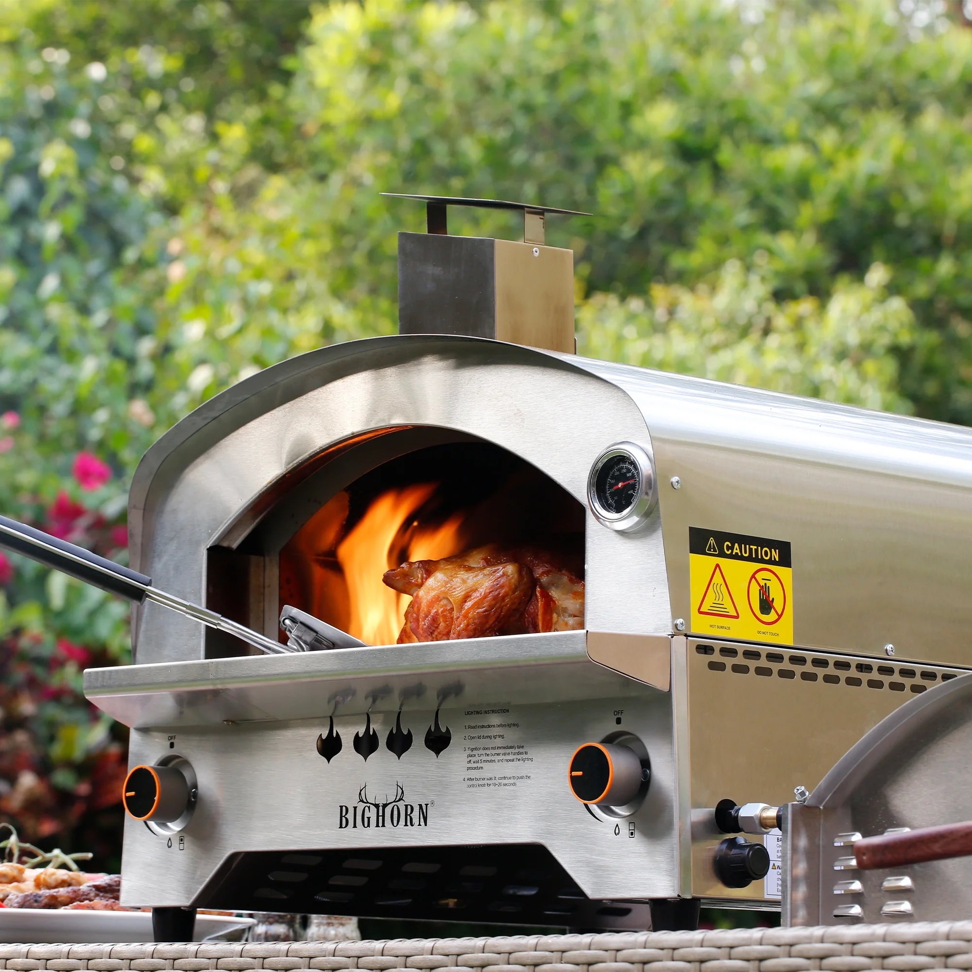 BIG HORN OUTDOORS Gas Pizza Oven Portable with 13 inch Pizza Stone M505