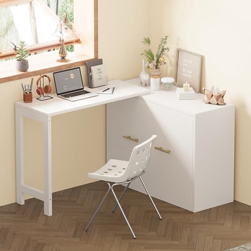 Twin Murphy Bed with Mattresses and Adjustable Desk, White L560588