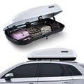 Hard Shell Roof Cargo Carrier, 13 Cubic Feet Storage, Durable ABS and PMMA Material, White Roof Box with Security Keys, Tool-Free Installation, Double-Sided Opening, 56" L x 30" W x 13.7" H