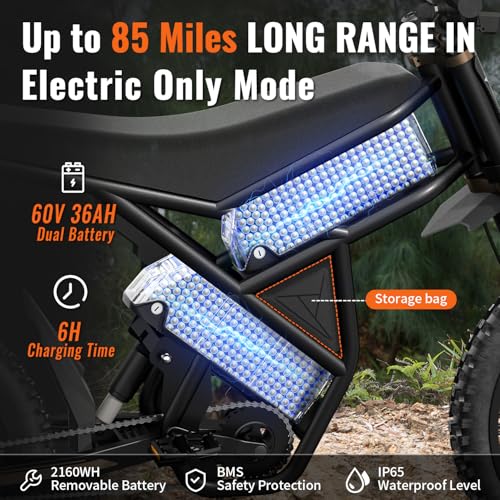Riding'times GT73 Electric Dirt Bike for Adults, 2400W, 25" Tires, Full Suspension Y45719