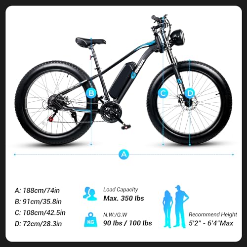 Geemax Electric Bike for Adults, 26" x 4.0 Fat Tire, 1000W, 48V 15.6Ah G352