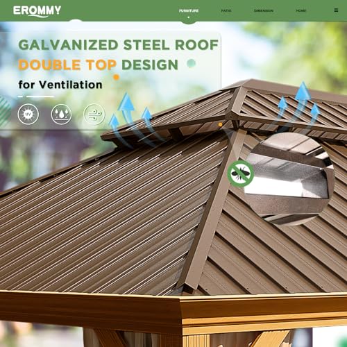 EROMMY 14'x20' Hardtop Gazebo Double Roof Galvanized Steel Outdoor Pavilion G3084