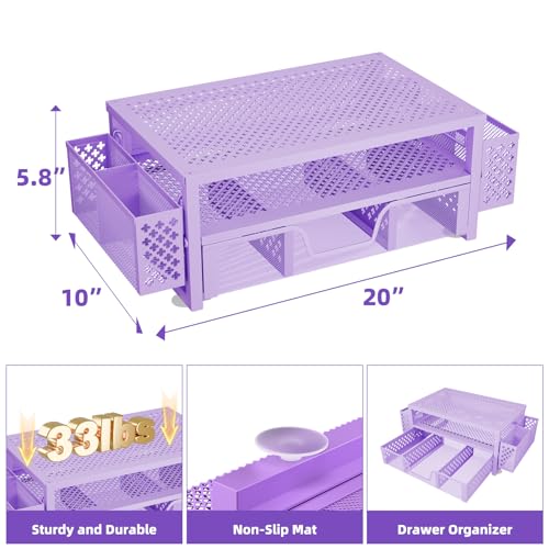 Simple Trending 2 Tier Metal Monitor Stand with Drawer and Pen Holder R17754